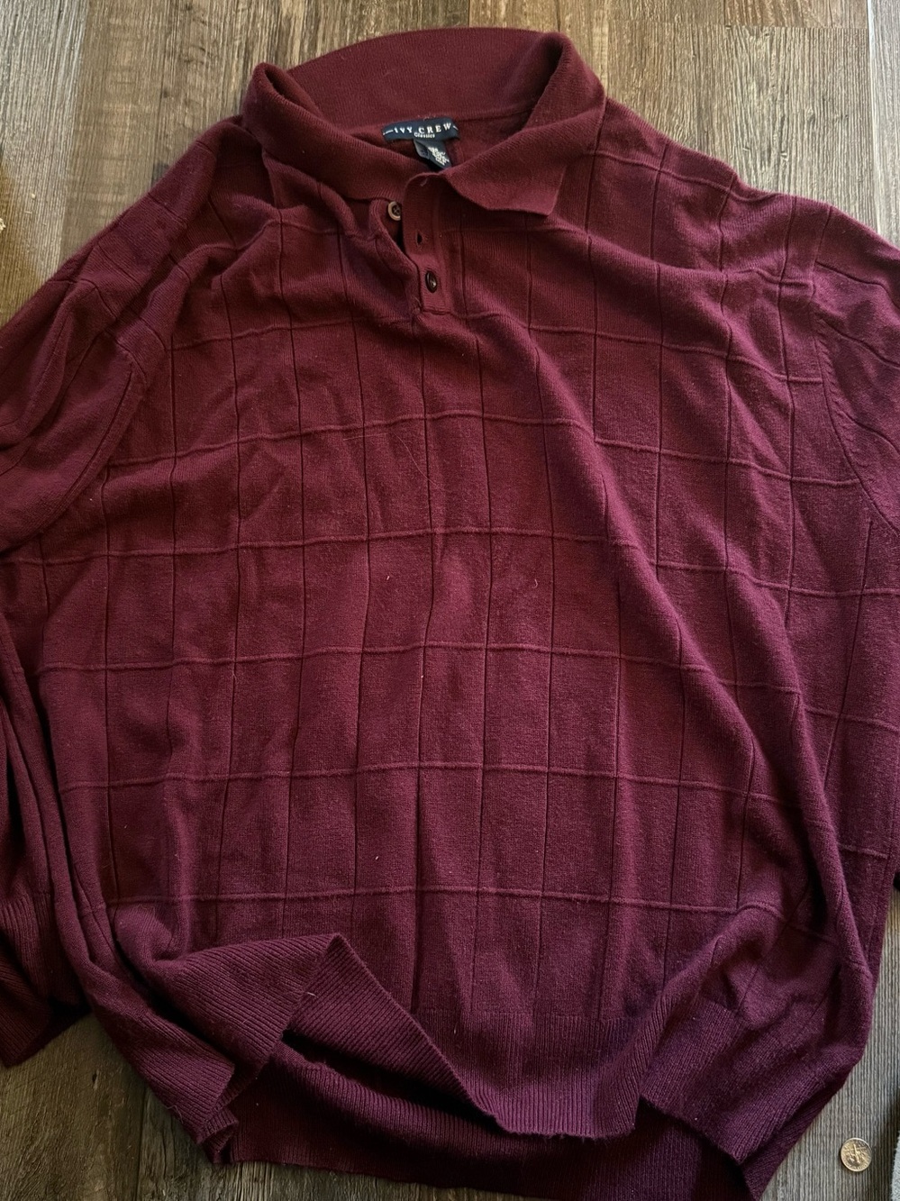 J. Crew Men's Wine Textured Polo Sweater